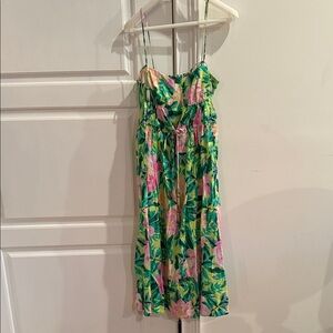 FARM Rio Green & Pink Floral Sundress with Leaf Print